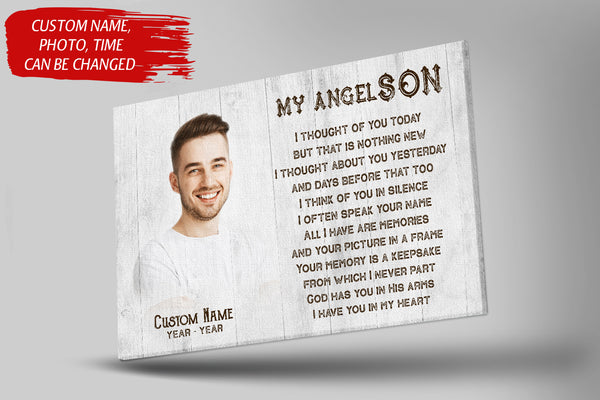 Son Remembrance Personalized Canvas - My Angel Son in Heaven| Memorial Sympathy Gifts for Loss of Son, Son Bereavement Keepsake, Youth Cancer Condolence Gift| N2425