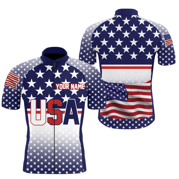 USA men cycling jersey American flag UPF50+ BMX MTB racewear full zipper reflective cycle gear| SLC148