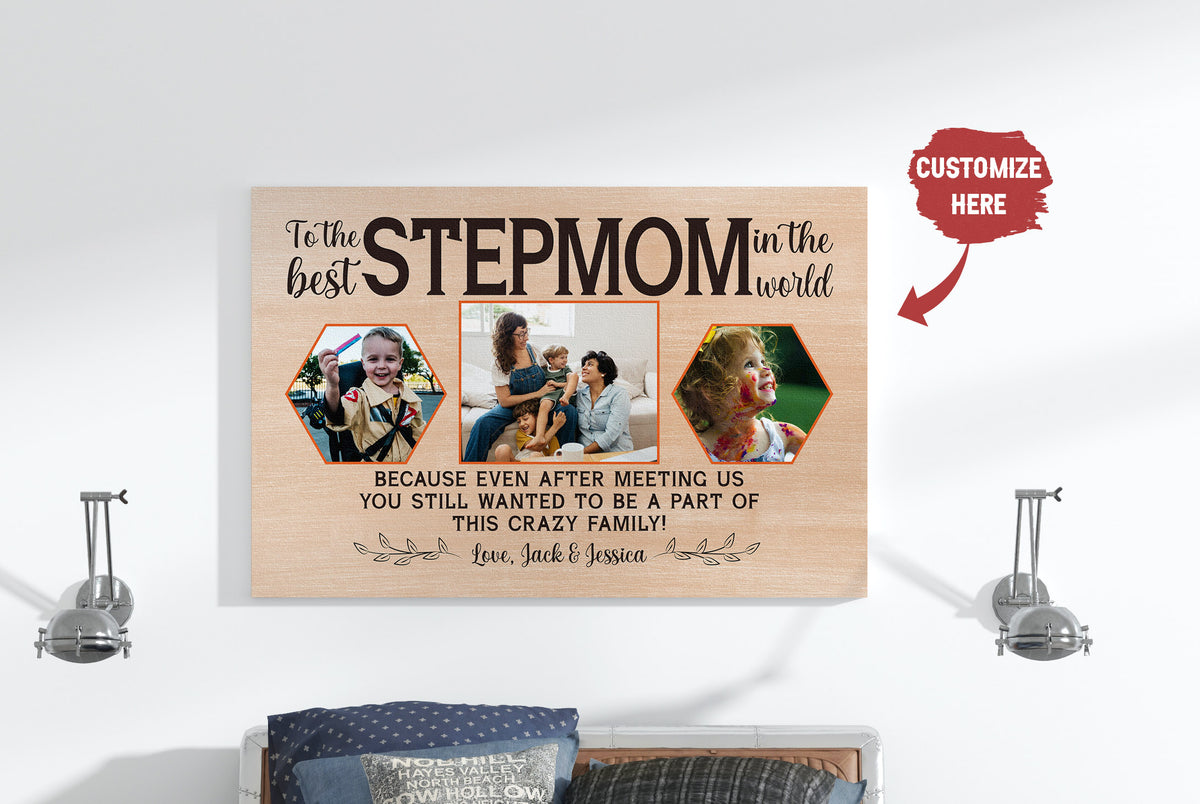 We Love You Step Mom Photo Collage Canvas, Christmas Gift For Step