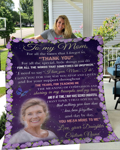 Personalized Gift for Mom| To My Mom Blanket with Picture| Purple Blanket Mom Gift| Sentimental Gift for Mom on Christmas, Birthday, Mother's Day Gift JB192