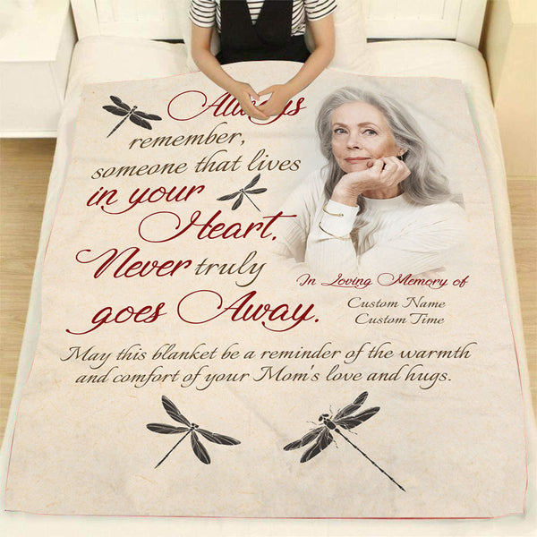 Memorial Blanket for Loss of Mom - Never Truly Goes Away Fleece Blanket Personalized Memorial Gift Sympathy Gift for Loss of Mother Mom in Heaven Mom Remembrance Blanket - JB282