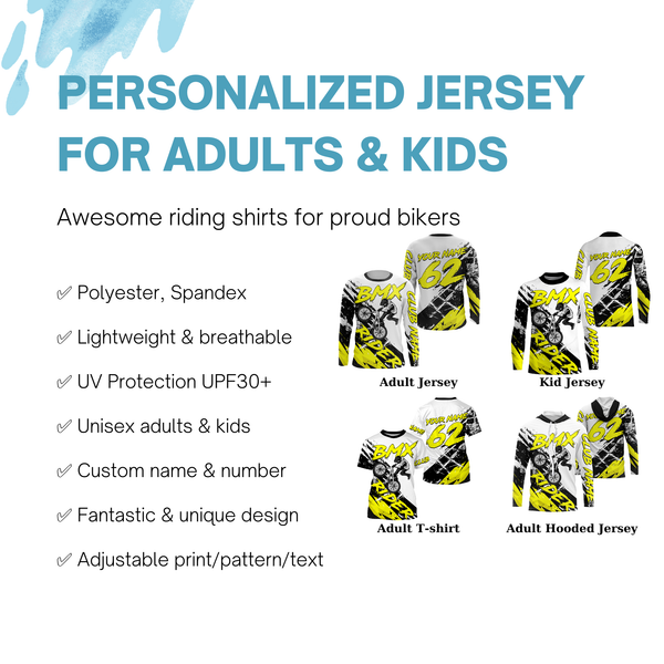 Yellow BMX custom jerseys UPF30+ Off-road rider shirt Cycling gear BMX clothing youth| SLC85