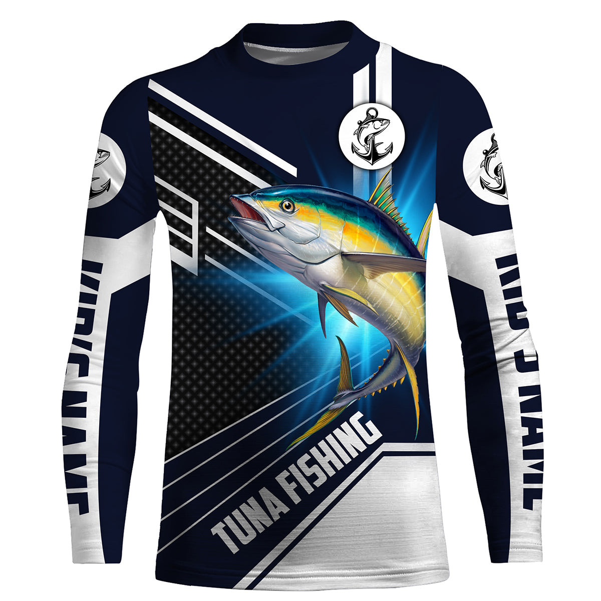 Yellowfin Tuna Fishing Custom Name Performance Fishing Shirt, Sun Protection Long Sleeve Fishing Shirts, Fishing gifts for men , women, kids HVFS024