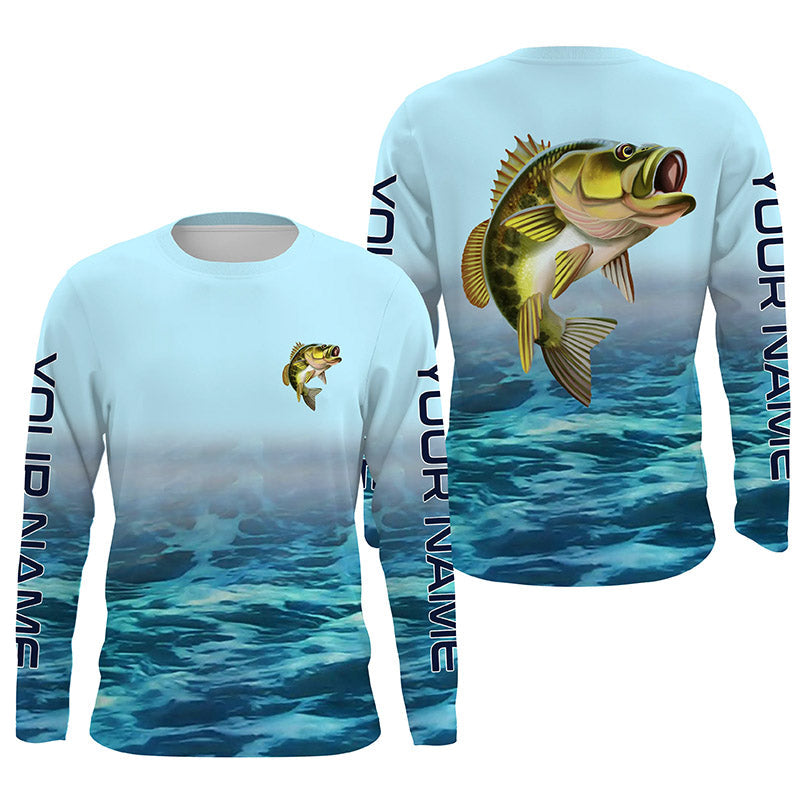Myfihu Largemouth Bass Fishing Jerseys, Custom Bass Long Sleeve Fishing Shirts | Blue IPHW3512, Long Sleeves UPF / L