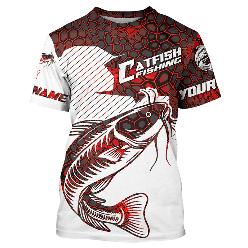 Red Camo Custom Catfish Long Sleeve Fishing Shirts For Men, Women