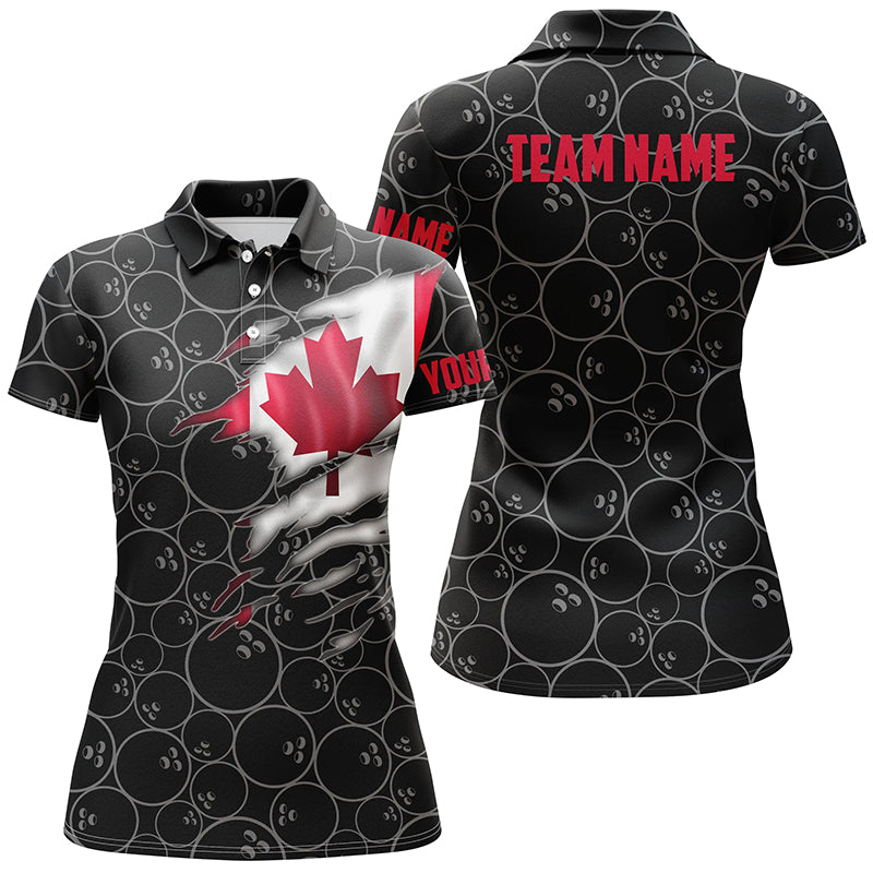 Canada Bowling Polo Shirts For Women, Custom Canadian Flag Bowling Team Jerseys IPHW5257