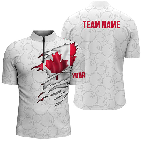 Canada Bowling Quarter Zip Shirts For Men, Custom Canadian Flag Bowling Team Jersey IPHW5258