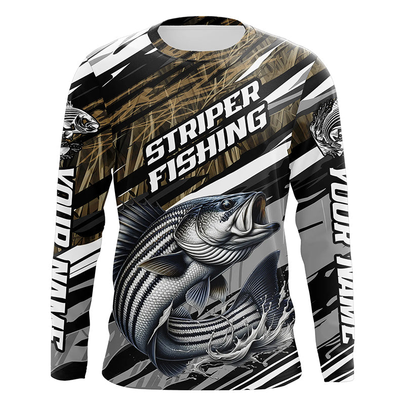 Striped Bass Fishing Camo Long Sleeve Fishing Shirts, Custom Striper T –  Myfihu