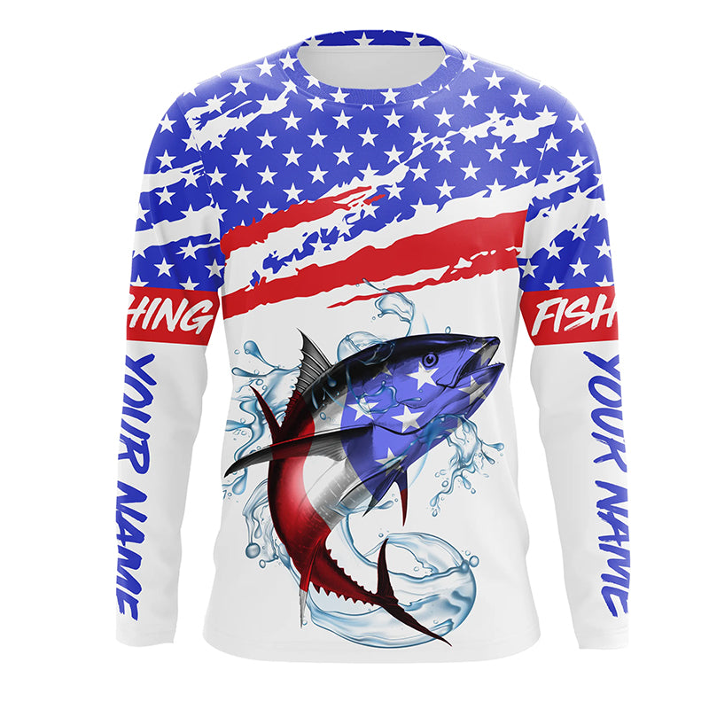 Personalized Tuna American Flag Uv Protection Fishing Shirts, Tuna Sal –  Myfihu