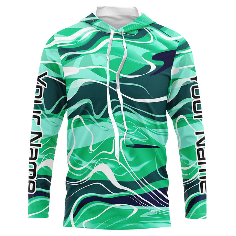 Green Water Waves Camo Custom Long Sleeve Performance Fishing Shirts F –  Myfihu