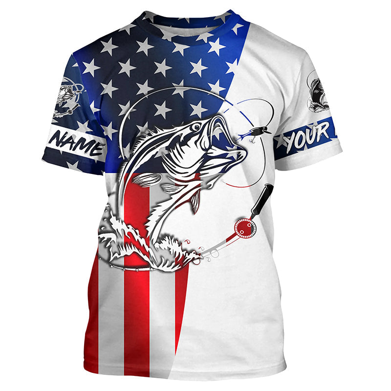 Bass Fishing American Flag Long Sleeve Fishing Shirts, Personalized Pa –  Myfihu