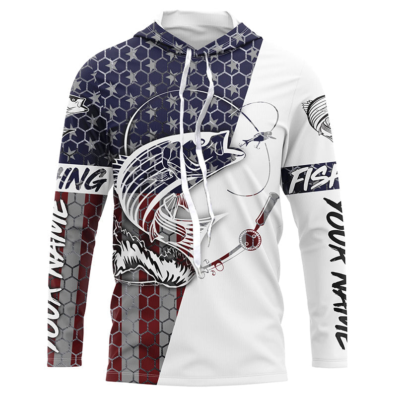American Flag Striped Bass Custom Long Sleeve Fishing Shirts, Patrioti –  Myfihu