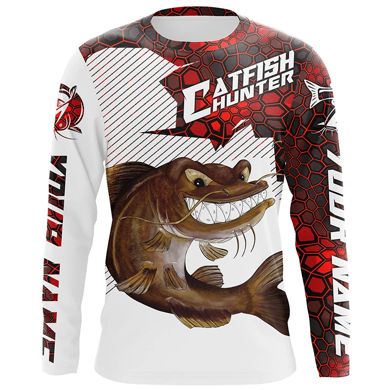 Angry Catfish Custom Long Sleeve Fishing Shirts, Catfish Hunter
