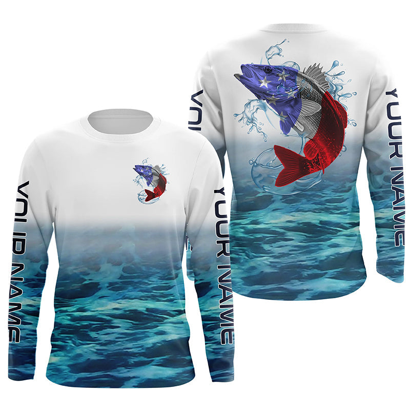 American Flag Walleye Long Sleeve Fishing Shirts, Custom Patriotic