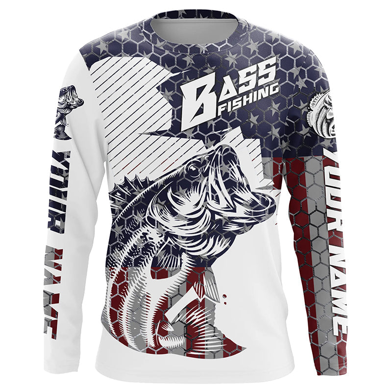 Personalized American Flag Bass Fishing Jerseys, Patriotic Bass