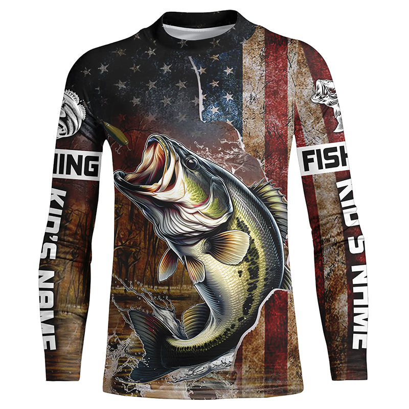 Vintage American Flag Bass Fishing Jerseys, Personalized Patriotic