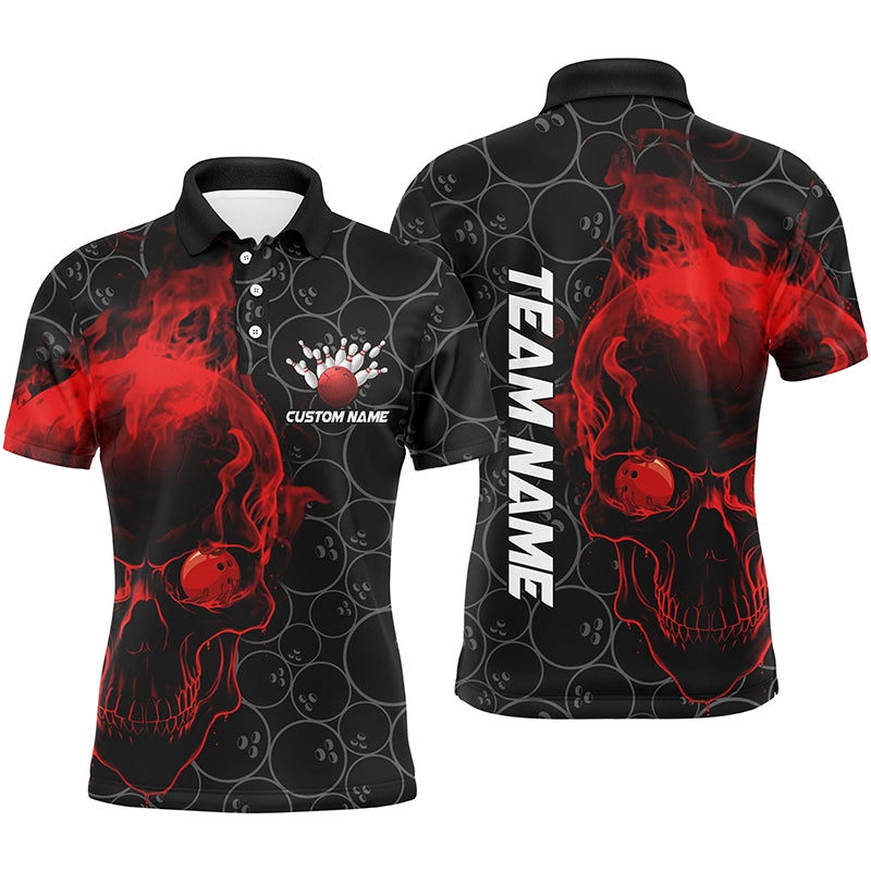 Personalized Red Skull Men Bowling Polo Shirts Team Bowling Jerseys Bowling League Outfits IPHW5396