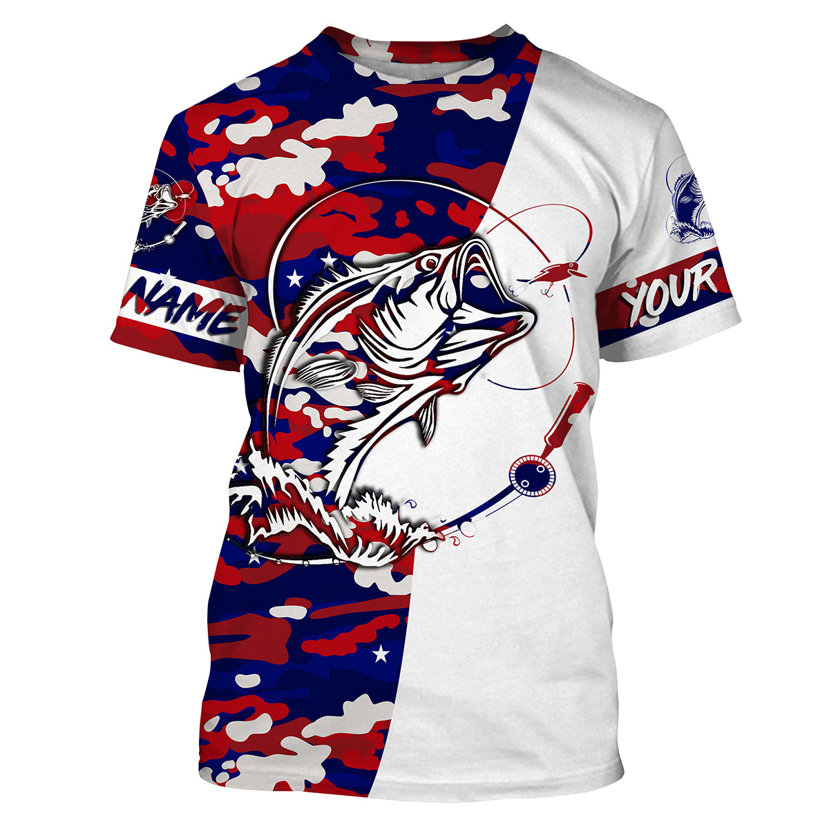 Camouflage American Flag Bass Fishing Gift' Men's T-Shirt