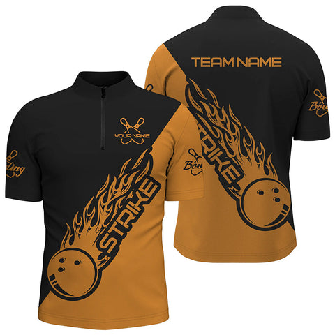 Custom Bowling Shirts For Men And Women, Bowling Team Shirts Bowling Strike |Black And Orange IPHW3979