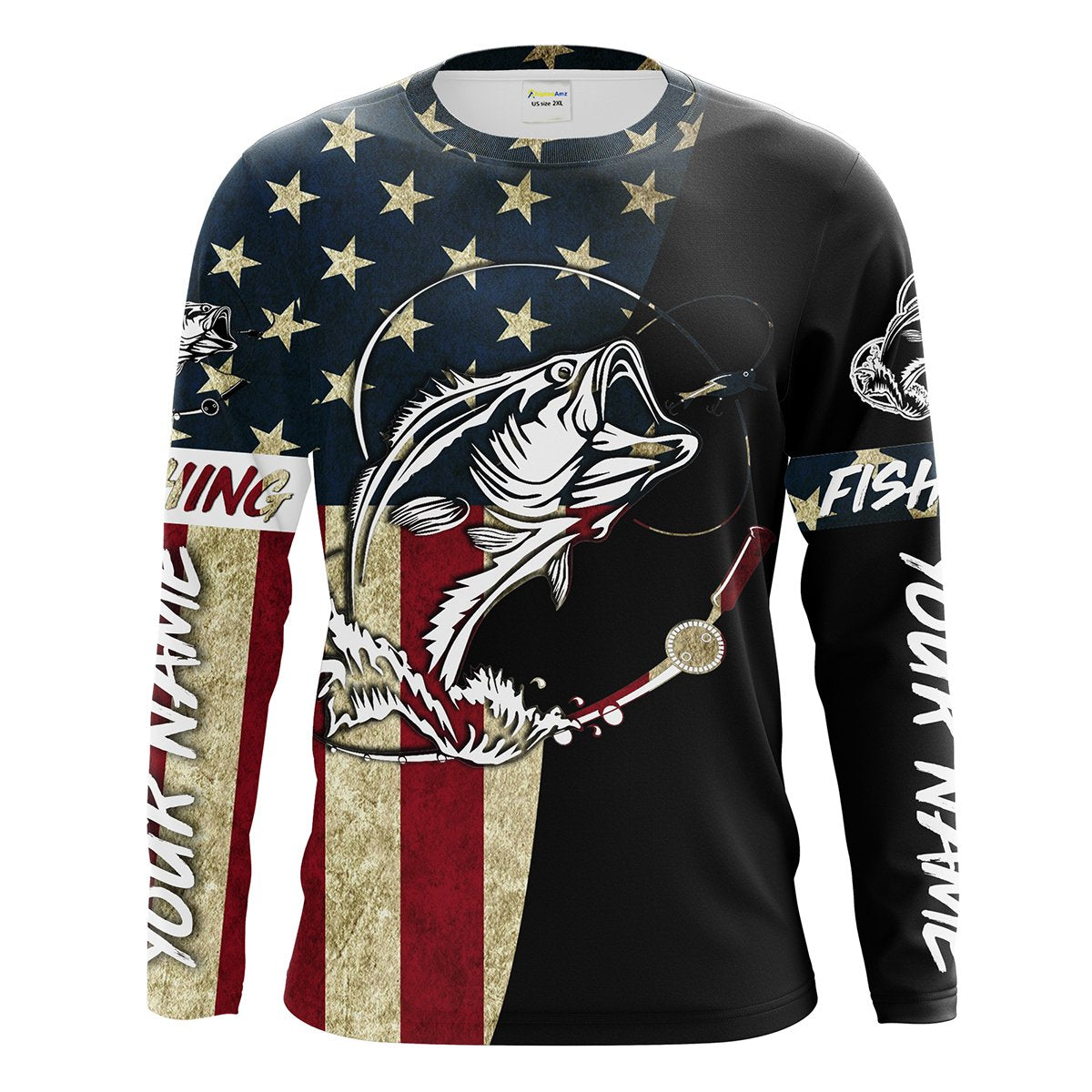 Personalized Bass Fishing American Flag Custom Long Sleeve Fishing Shi –  Myfihu