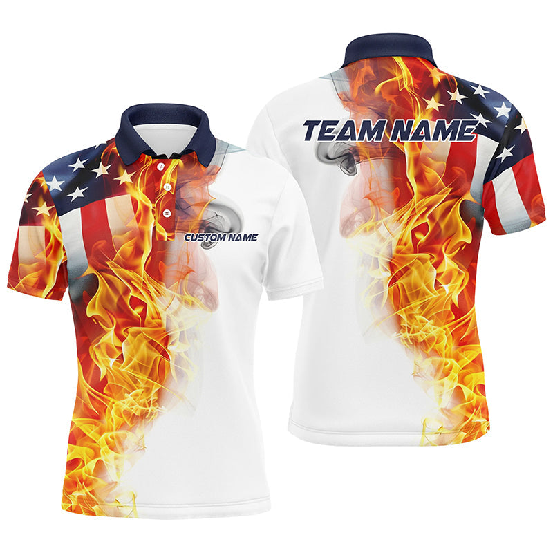 Flame American Flag Custom Polo /Quarter-Zip Shirts For Men Women, Patriotic Bowling Team Jersey IPHW5984