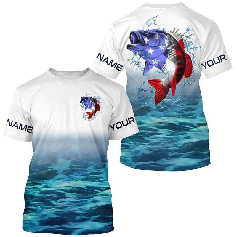 American Flag Bass Long Sleeve Fishing Shirts, Personalized