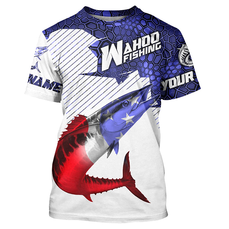 Wahoo Fishing American Flag Custom Long Sleeve Fishing Shirts