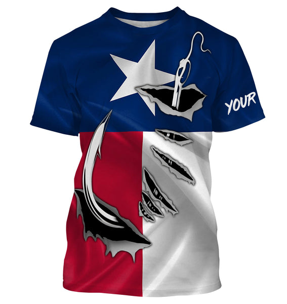 Texas Flag Long Sleeve performance Fishing Shirts, Custom Texas Fishing Hooks Shirts for men, women and kids - IPH1891
