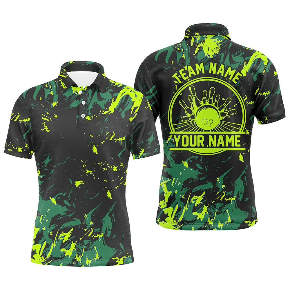 Personalized Bowling Polo Shirts For Men, Bowling Balls And Pins Bowling Team Shirts | Green IPHW5400
