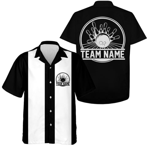 Custom Black And White Retro Bowling Shirts For Men, Vintage Bowling Team Shirts, Bowler Gifts IPHW3823