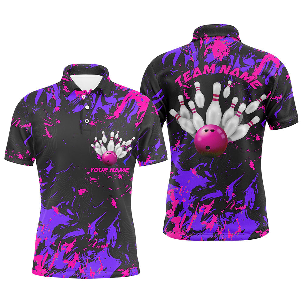 Purple And Pink Camo Bowling Team Shirts Custom Men Polo Shirts Bowling League Shirts IPHW5365