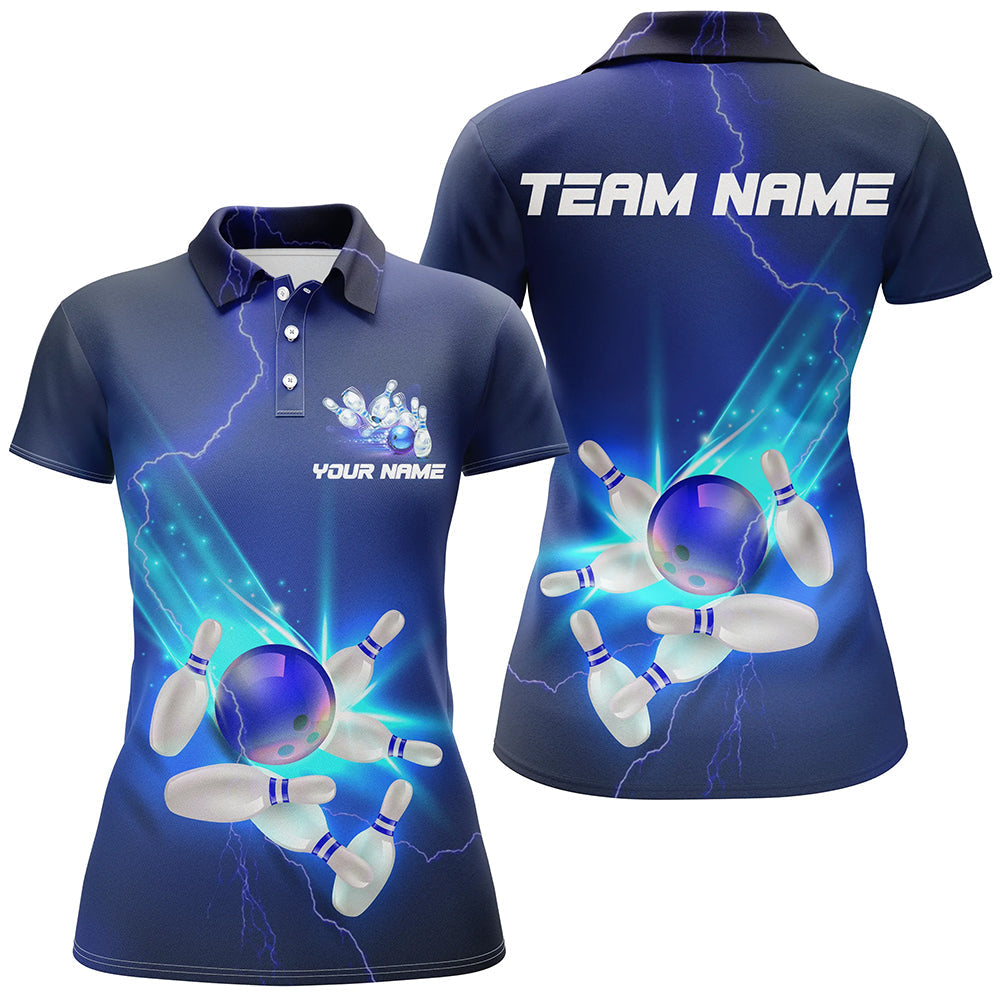 Custom Blue Thunder Lightning Polo Bowling Shirts Strike Women Bowling Team Jerseys IPHW5381