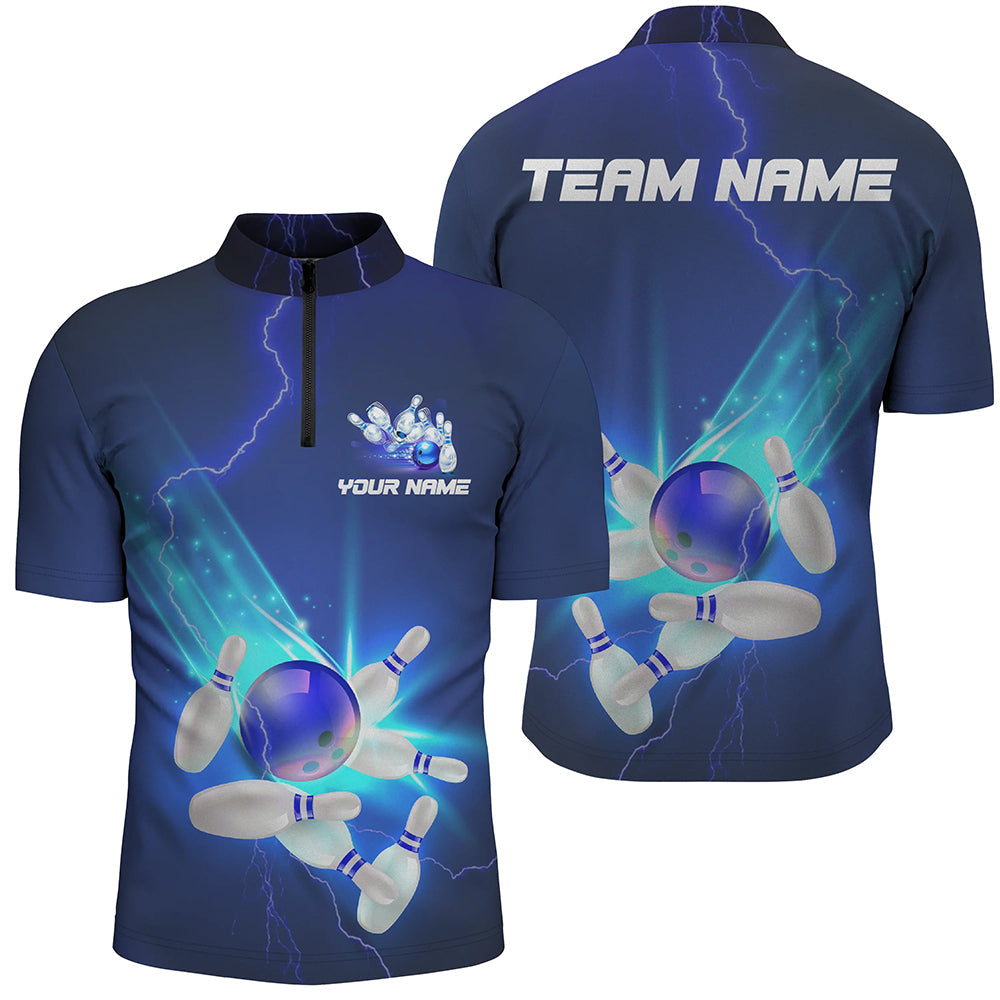 Custom Blue Thunder Lightning Polo Bowling Shirts Strike Bowling Team Jerseys Unisex Shirt IPHW5381