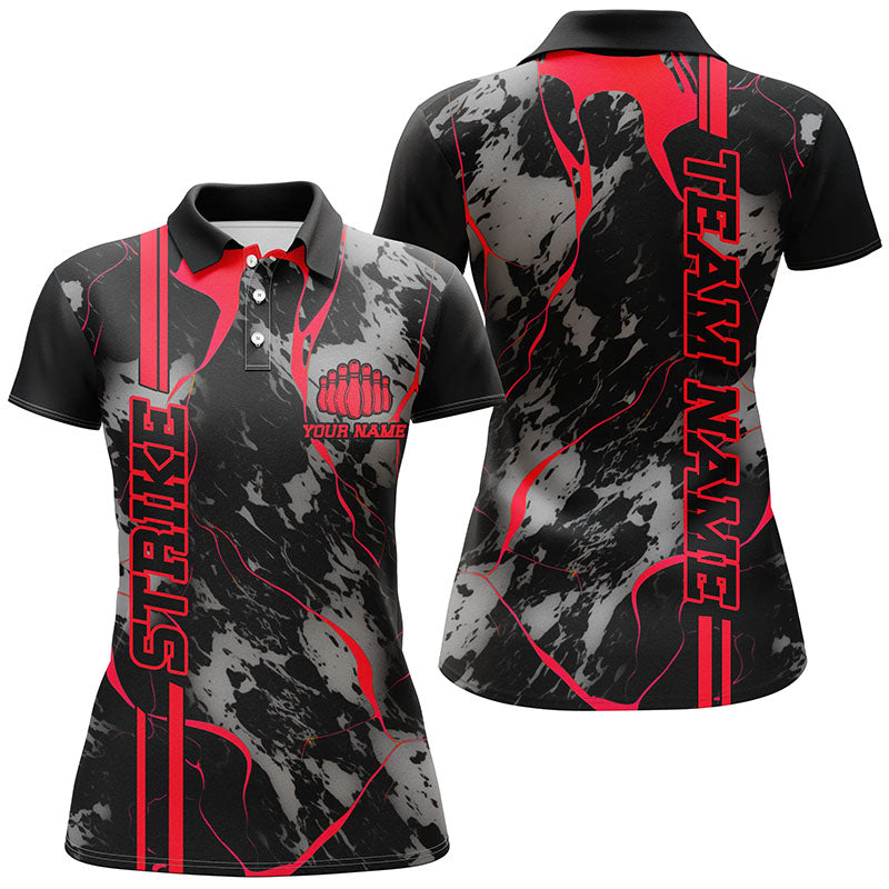 Custom Red Strike Bowling Shirts Women Polo Red Camo Bowling Team Jerseys Bowling League IPHW5382