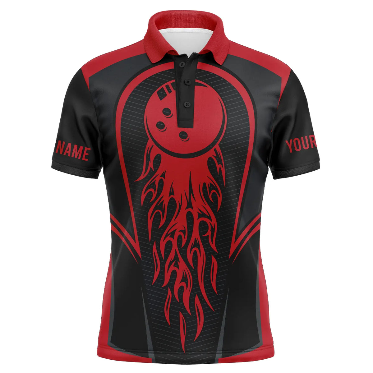 Red Flaming Bowling Ball Custom Men'S Bowling Jerseys, Matching Team Bowling Shirts IPHW4200