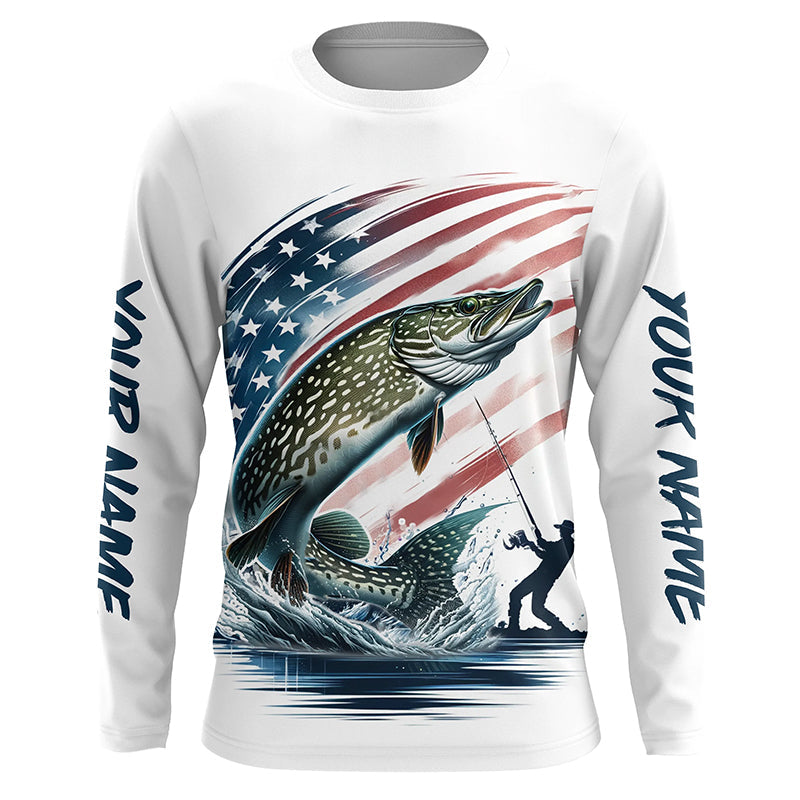 Personalized American Flag Pike Long Sleeve Fishing Shirts, Patriotic –  Myfihu