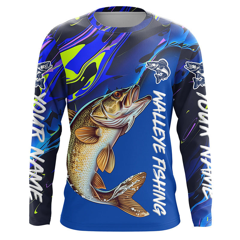 Personalized Walleye Long Sleeve Tournament Fishing Shirts, Water