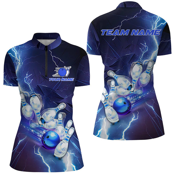 Blue Lightning Thunder Custom Bowling Team Jersey,Team Bowling Shirts For Women IPHW5152