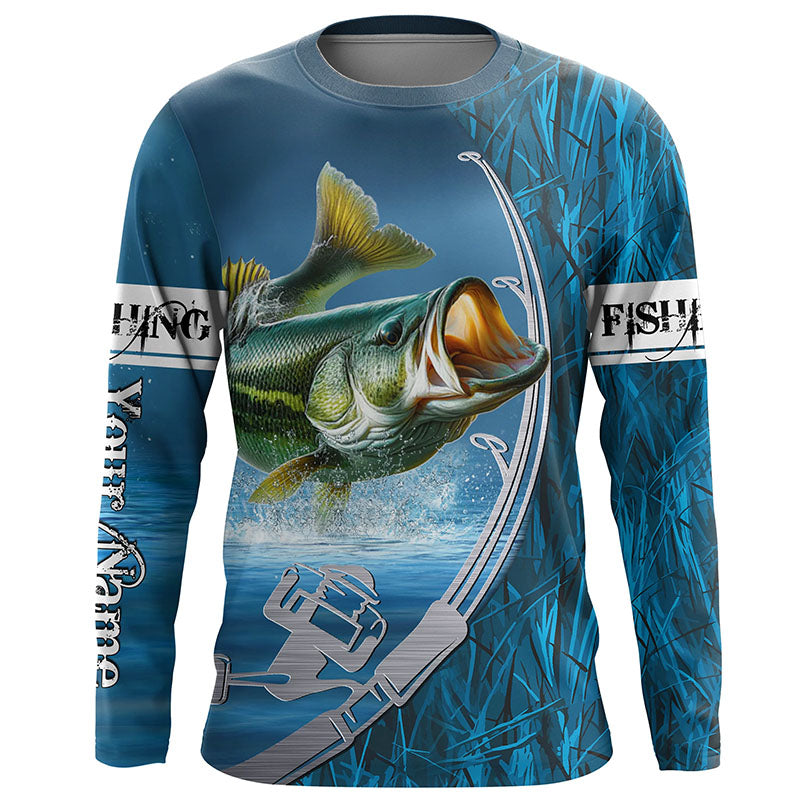Custom Bass Fishing Long Sleeve Fishing Shirts, Fishing Rod Bass