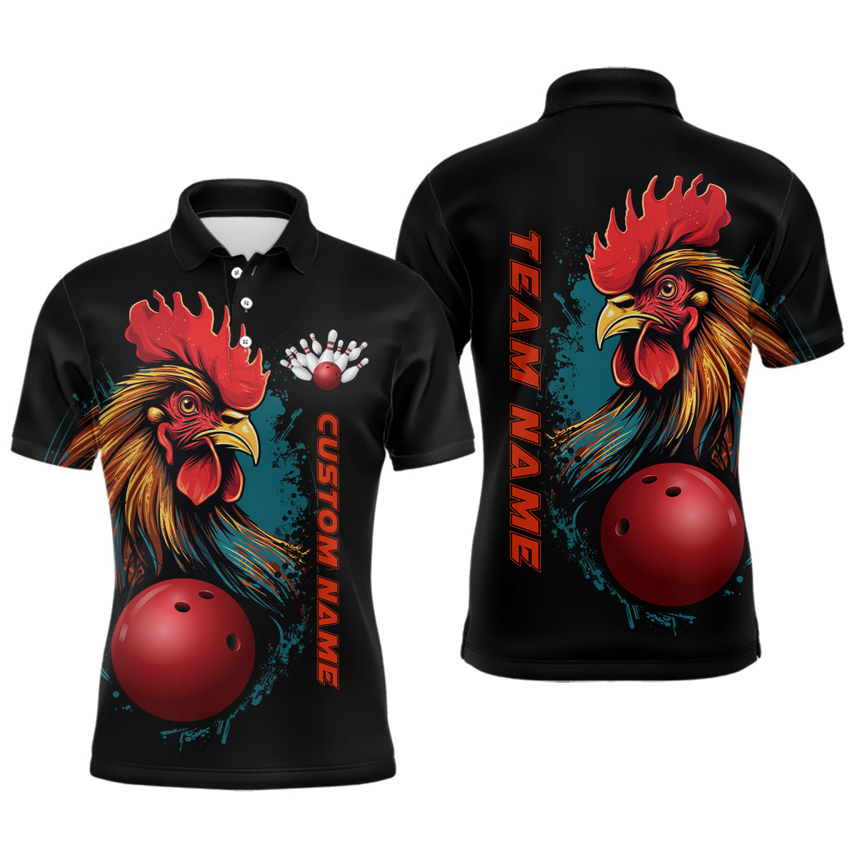 Custom Chicken Bowling Shirts For Men Bowling Polo Shirts Team