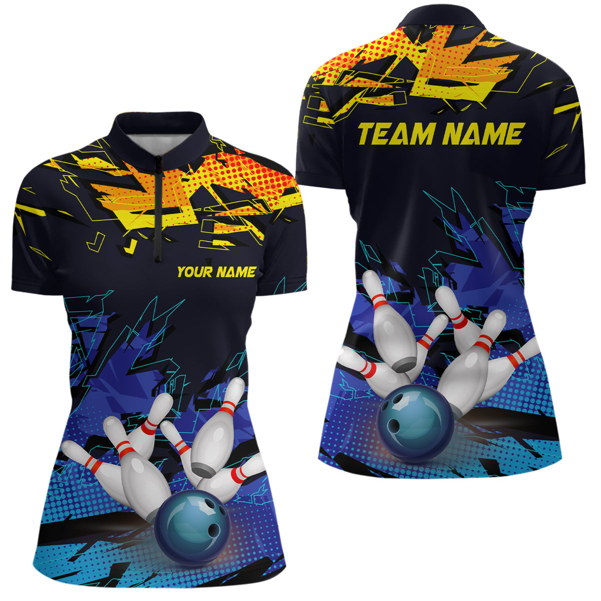 Custom Bowling Shirts For Women, Bowling Ball And Pins Team Bowling Le