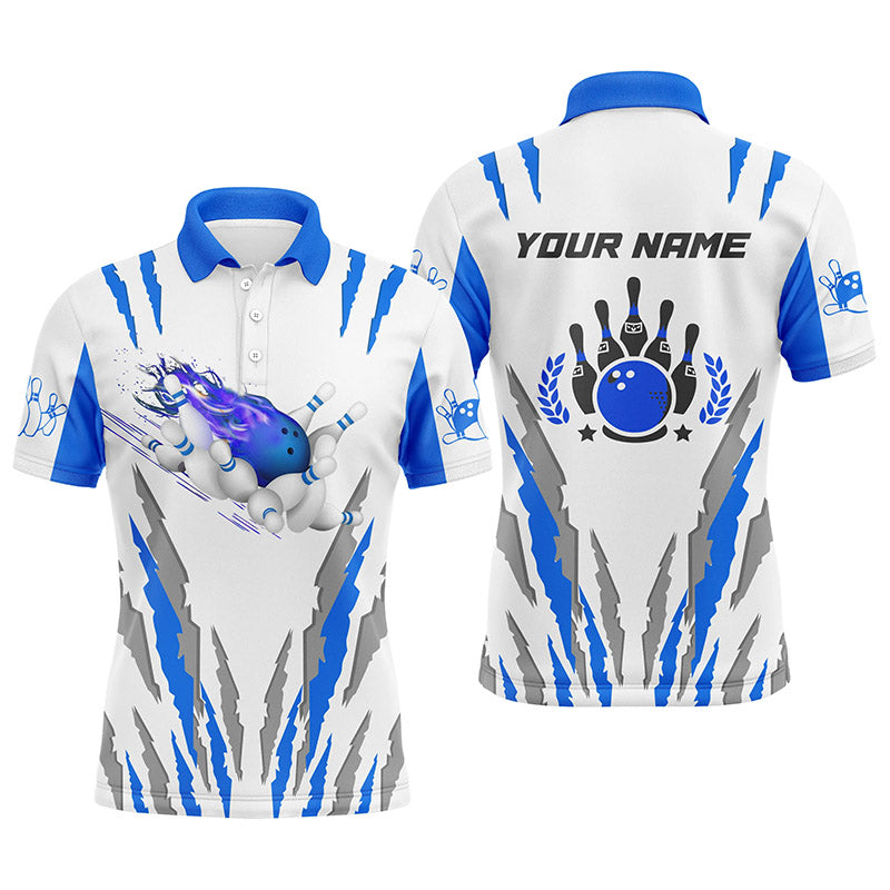 Blue Flame Bowling Custom Name All Over Print Polo Shirt For Men And Women