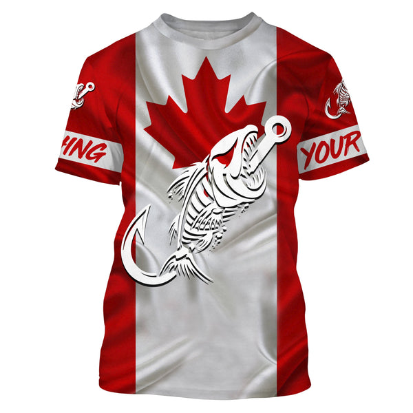 Customized Canada long sleeve fishing shirts Canada Flag Fish hook skull performance fishing shirts NQS3324