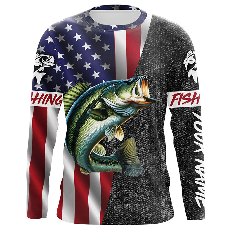 American Flag Bass Fishing Custom long sleeve Fishing Shirts for men, –  Myfihu