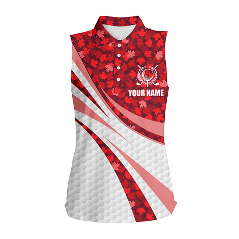 White Women sleeveless polo shirt red Maple leaves personalized Canada golf shirts for women NQS5751