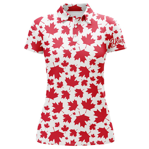 Women golf polo shirt Red Canada maple leaf pattern custom team golf polo shirts, patriot golf tops NQS5779