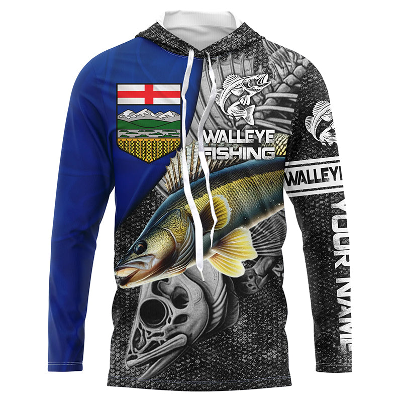 Alberta Flag Walleye Fishing Custom long sleeve performance Fishing Sh –  Myfihu