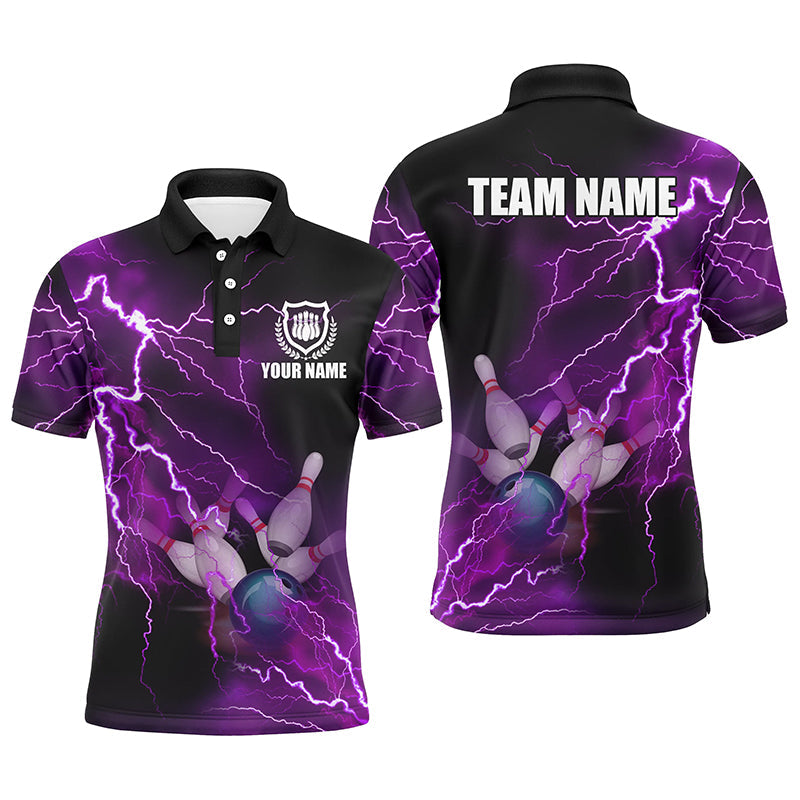 Myfihu Mens Polo Bowling Shirts Custom Purple Lightning Thunder Bowling Team Jersey, Gift for Team Bowlers NQS6220, Short Sleeve Polo Shirt / 2XL