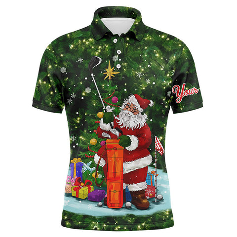 Funny green Christmas golf shirts custom name Mens golf polo shirt - Santa Golfer Christmas golf gifts NQS4430