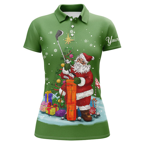 Christmas golf shirts custom name Womens golf polo shirts - Santa Golfer Christmas golf gifts | Green NQS4432